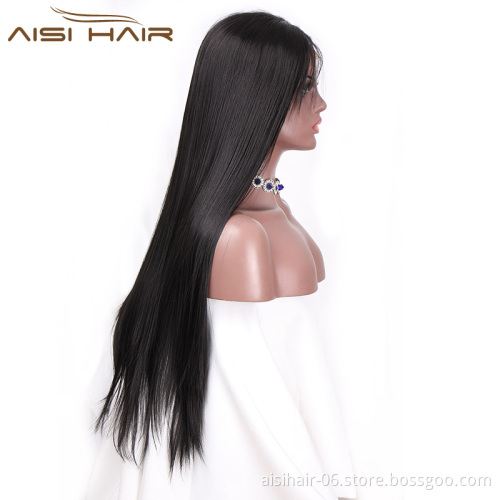 Aisi Hair Wholesale Long Silky Straight Black Synthetic Lace Front Wigs With Baby Hair For Women Heat Resistant Fiber